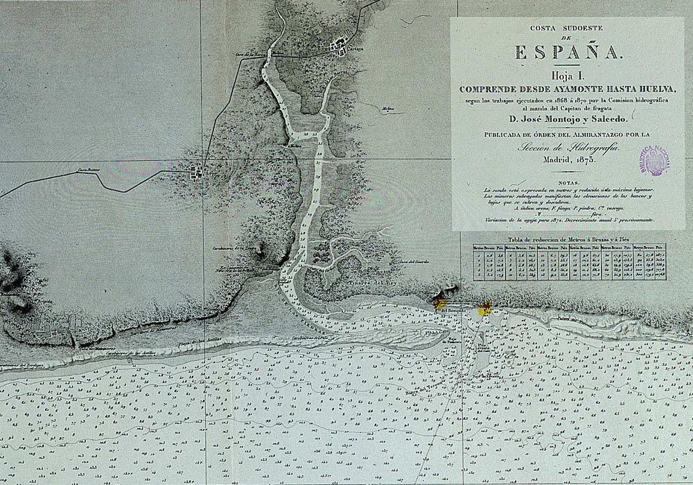 Carta náutica Costa sudoeste de España 1873