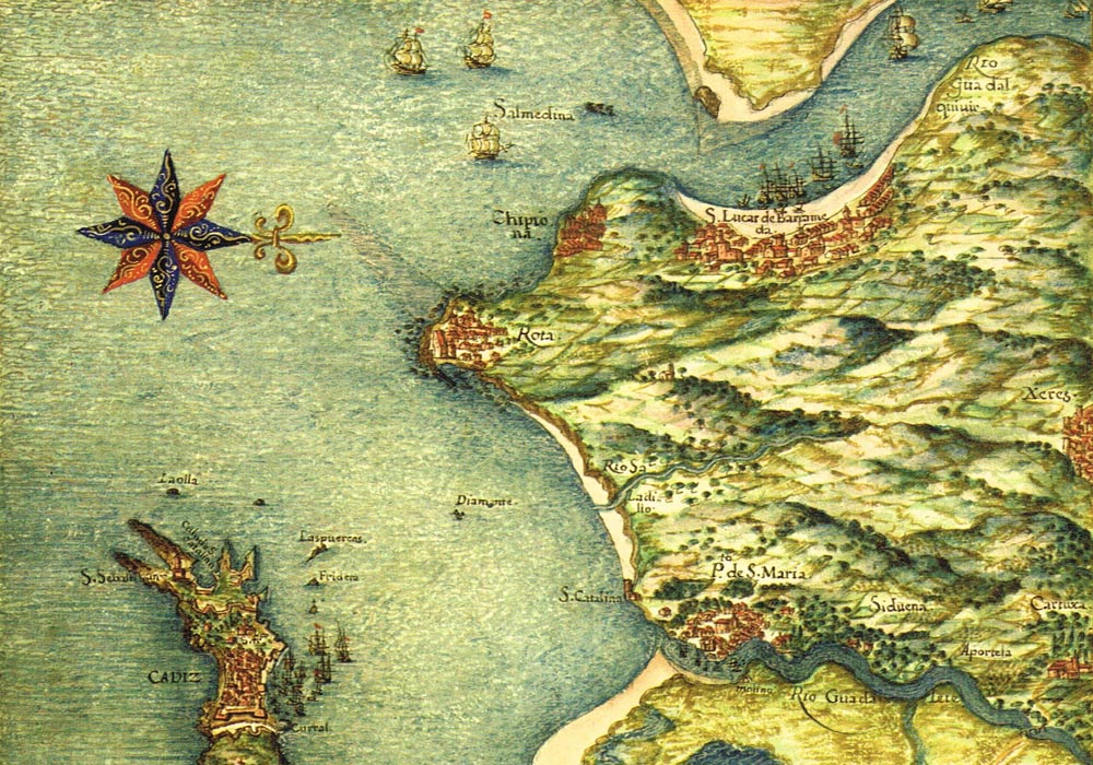 La bahía de Cádiz y barra de Sanlúcar en Atlas del Rey Planeta 1634