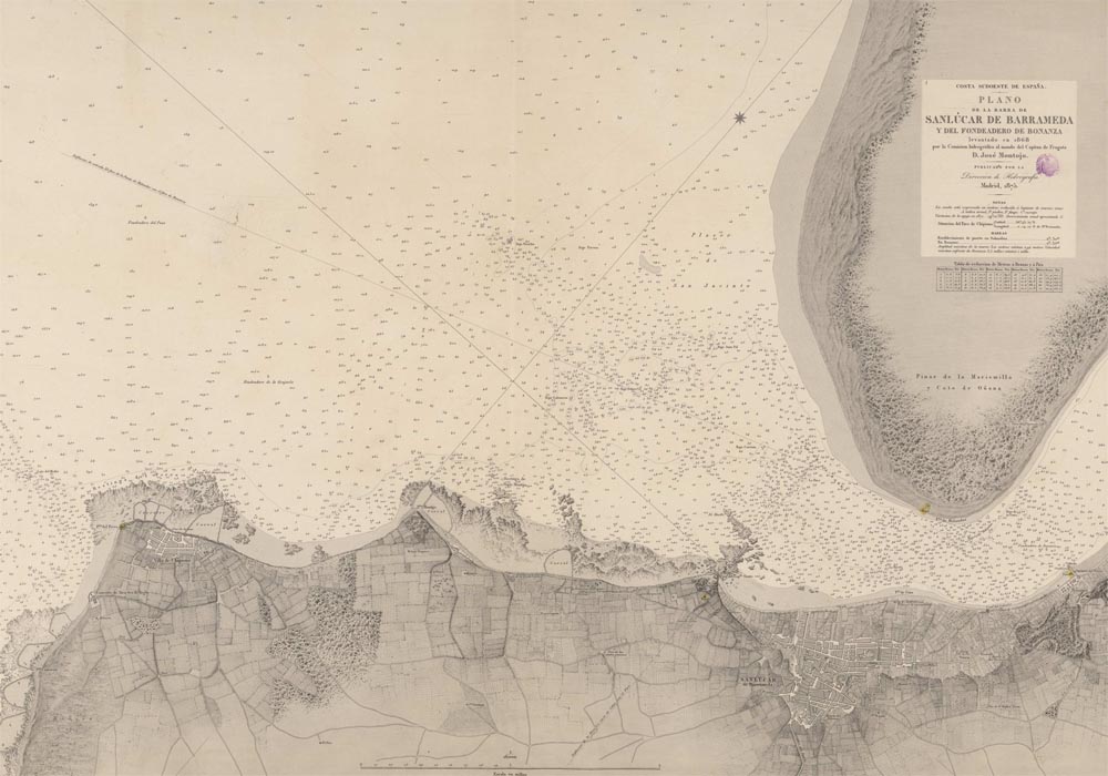 Plano de la barra de Sanlúcar de Barrameda y fondeadero e Bonanza 1868