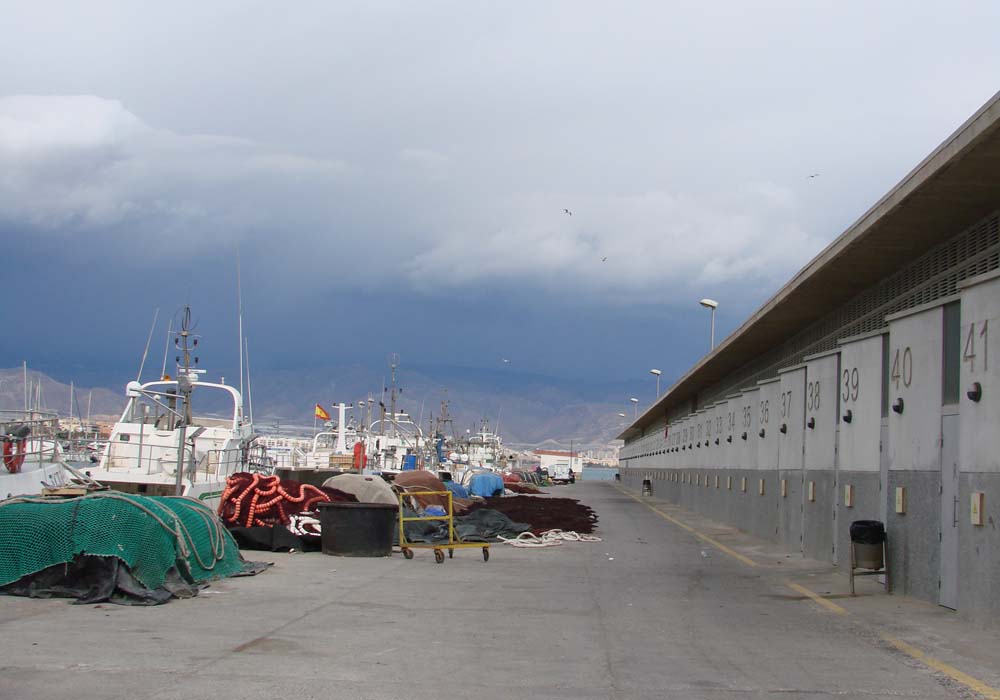 Vista de los cuartos de armadores y el muelle pesquero